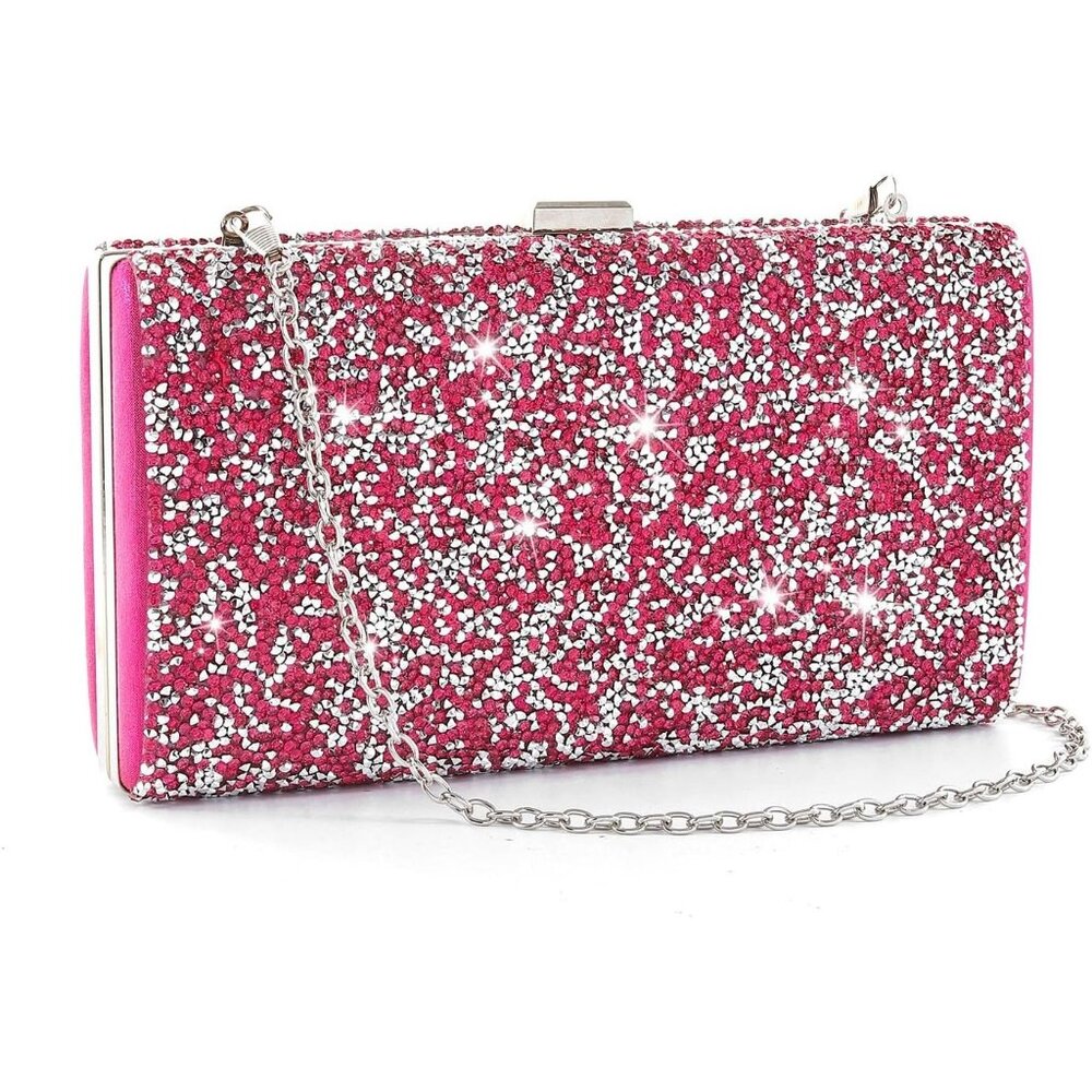 ⚡‎ Women's Glitter Double Sided Diamond Evening Clutch Crossbody Rose Red Bag